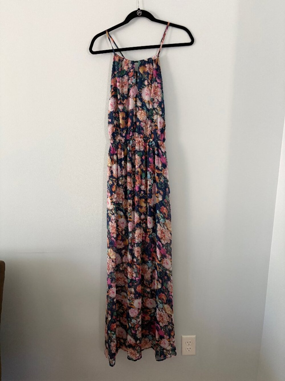 FATE Floral Sheer Overlay Maxi Dress Open Back Tie Strap Summer Dress Medium